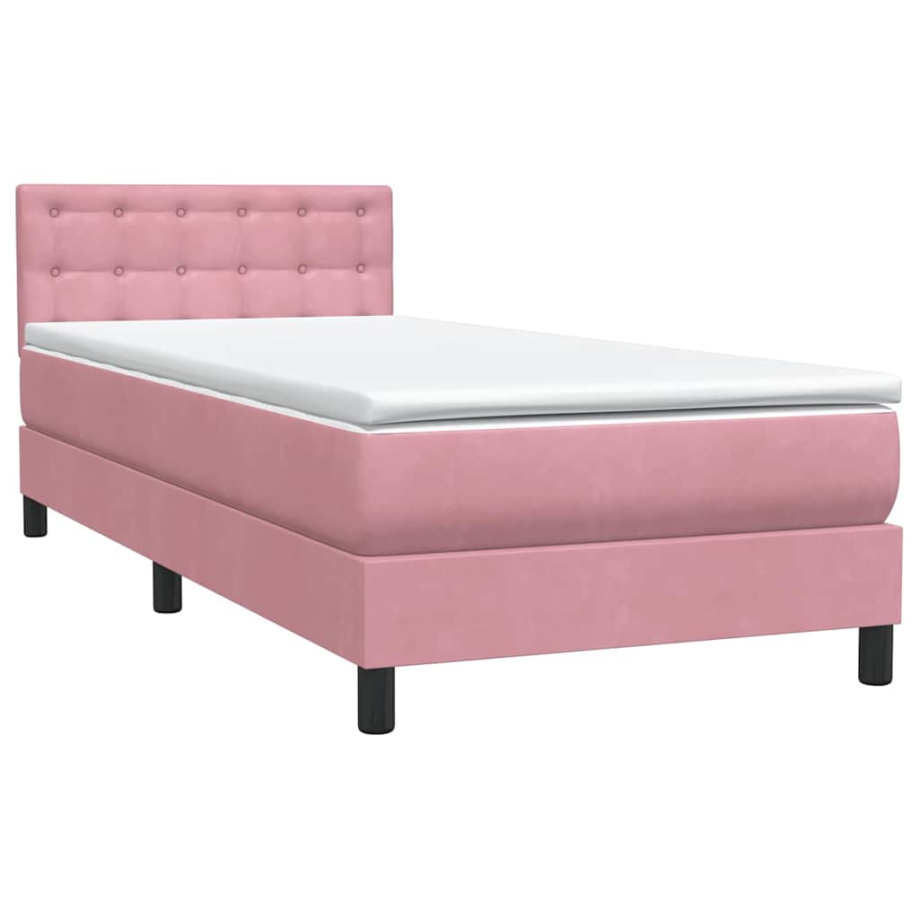 Box Spring krevet s madracem i LED ružičasti 90x210 cm samt
