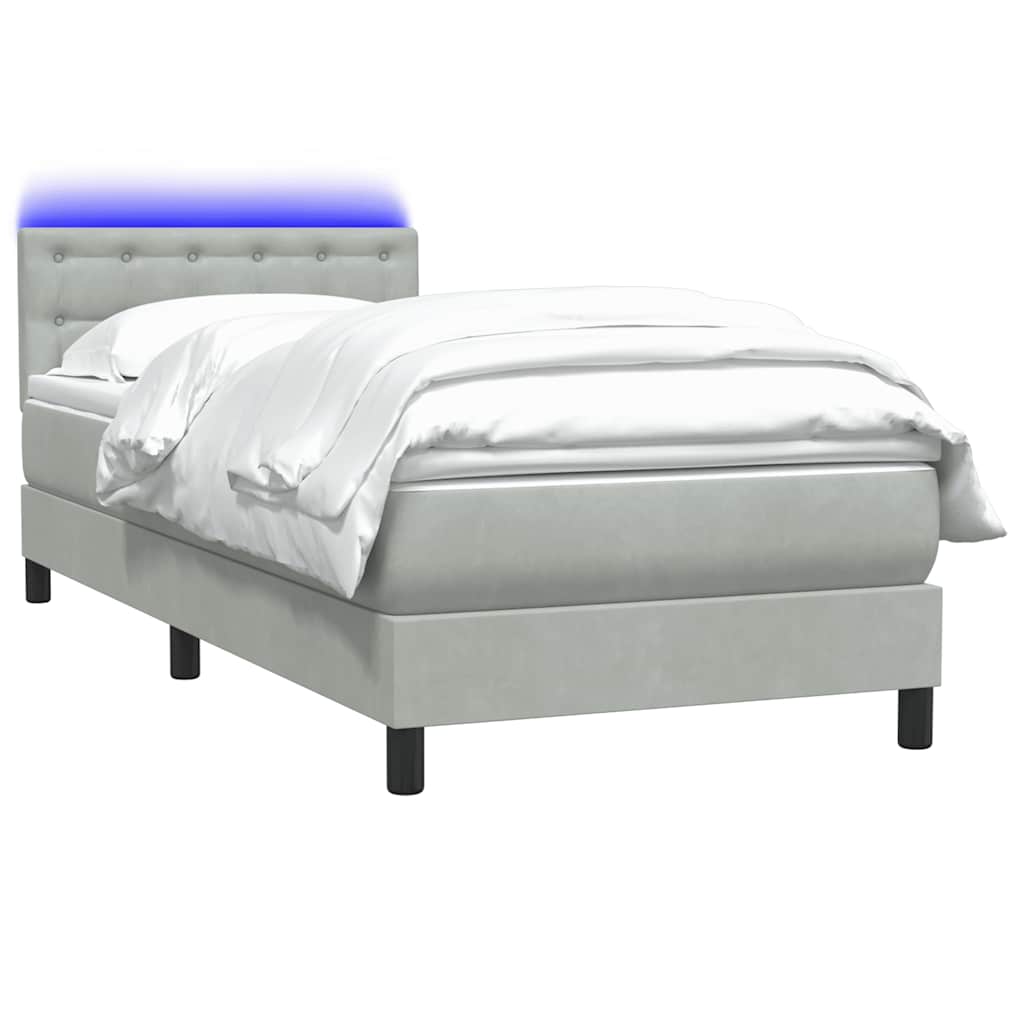 Box Spring krevet s madracem i LED svijetlo sivi 80x220 cm samt