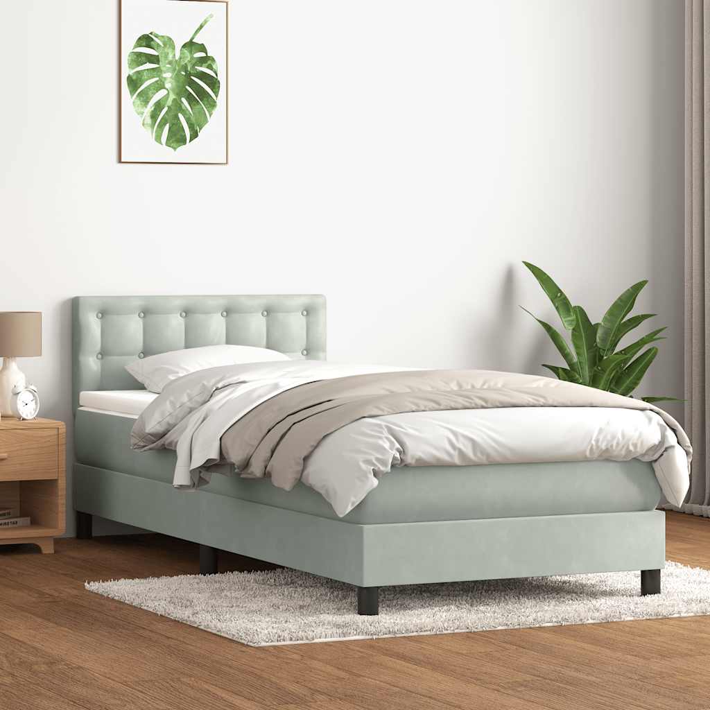 Box Spring krevet s madracem i LED svijetlo sivi 80x220 cm samt