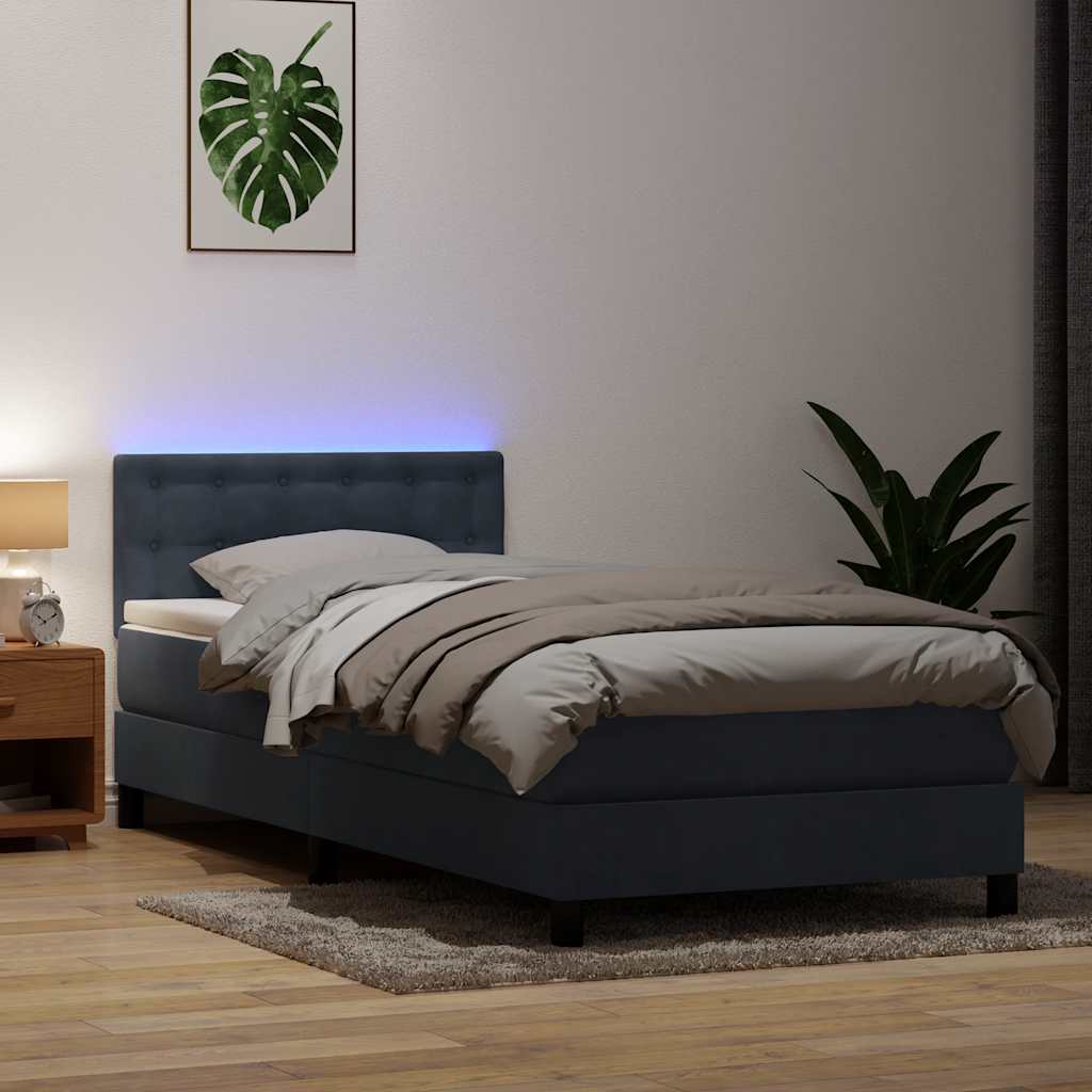 Box Spring krevet s madracem i LED tamnosivi 80 x 220 cm baršunasti