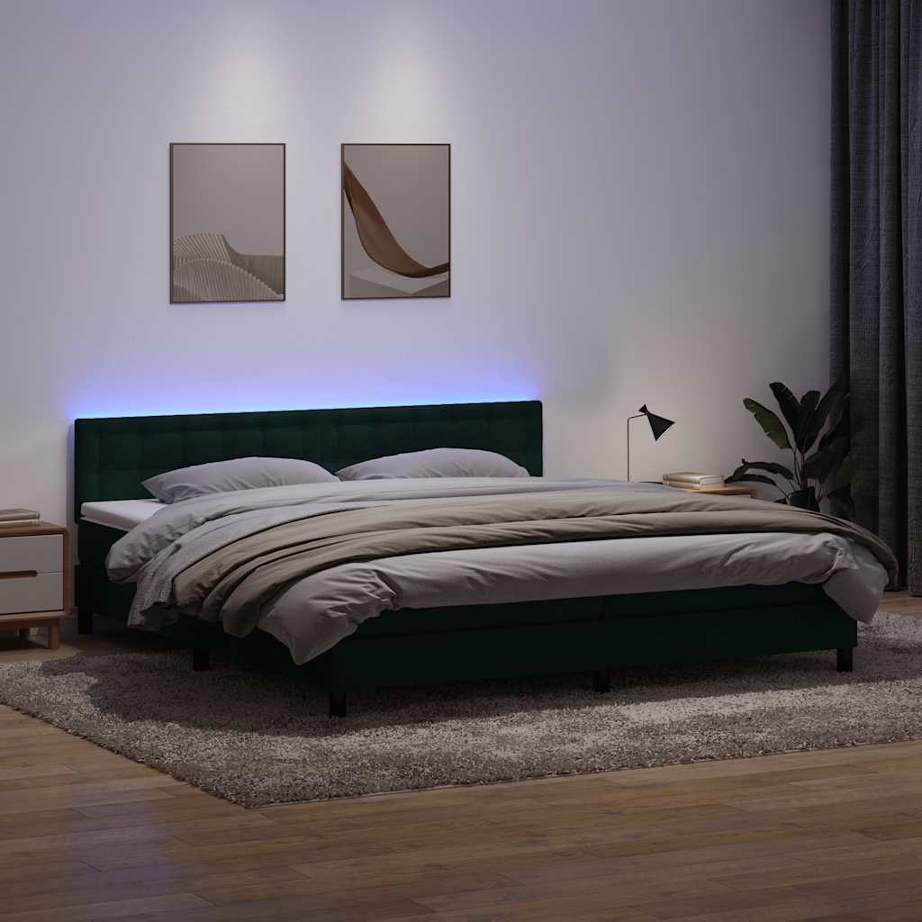 Box Spring krevet s madracem i LED tamno zeleni 180x220 cm baršun