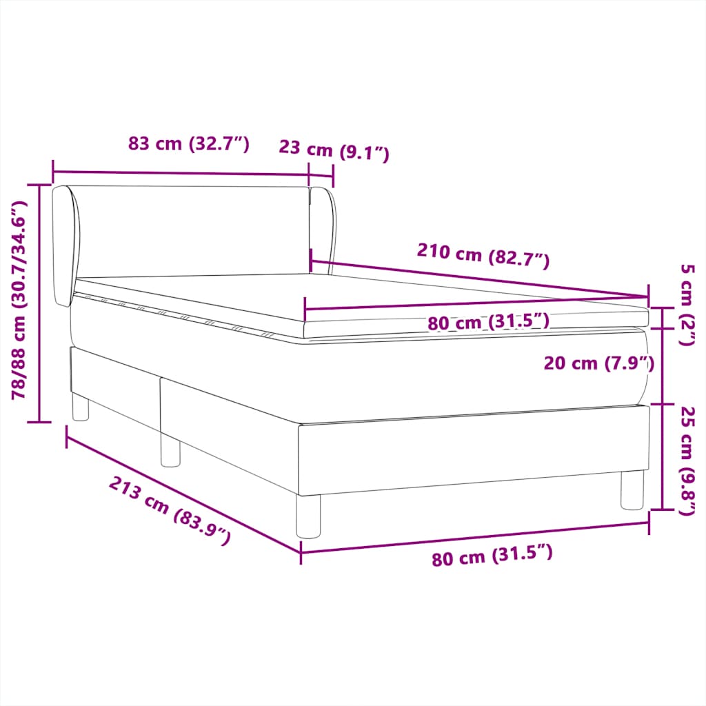 Box Spring krevet s madracem svijetlo sivi 80x210 cm baršun