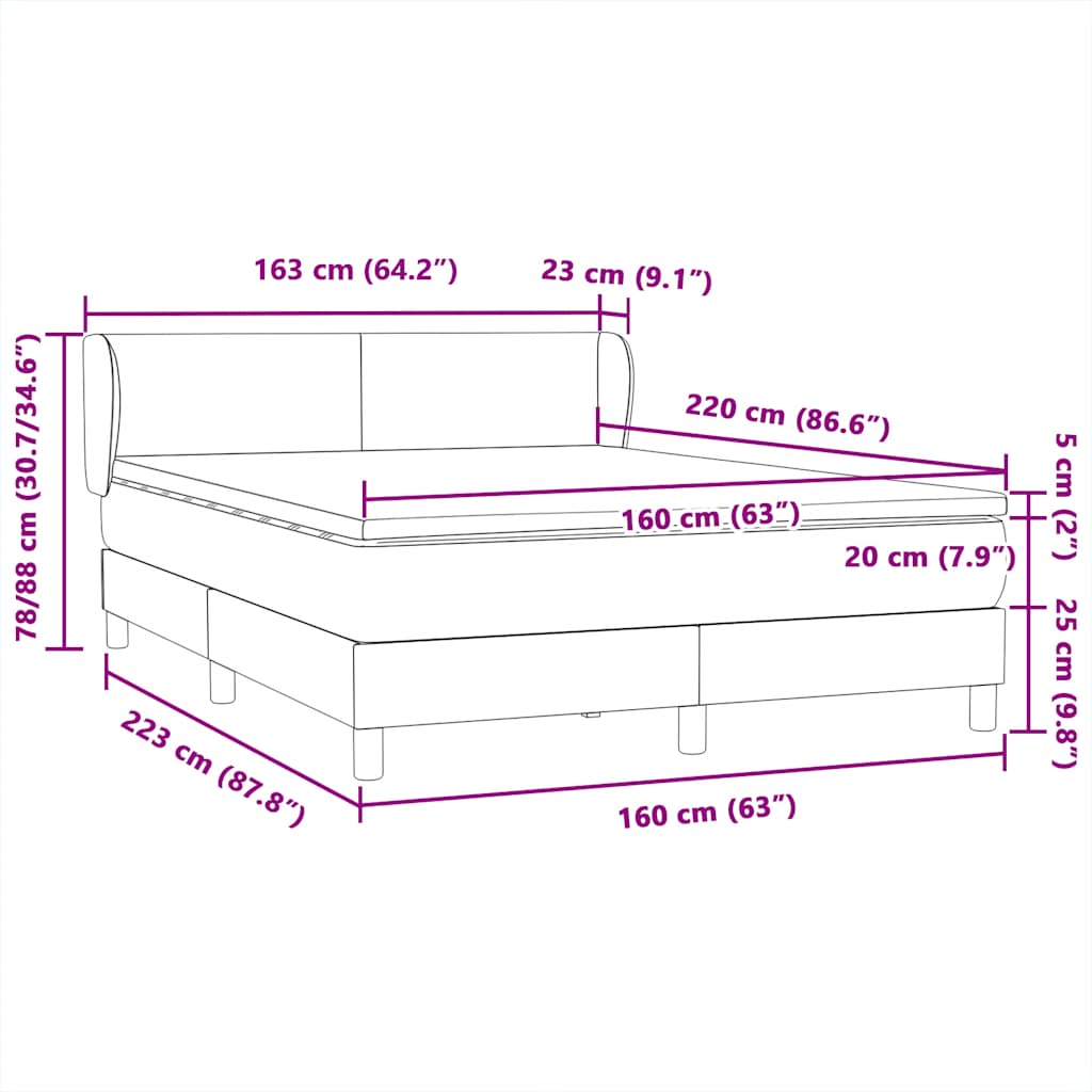 Box Spring krevet s madracem tamno zeleni 160x220 cm baršun