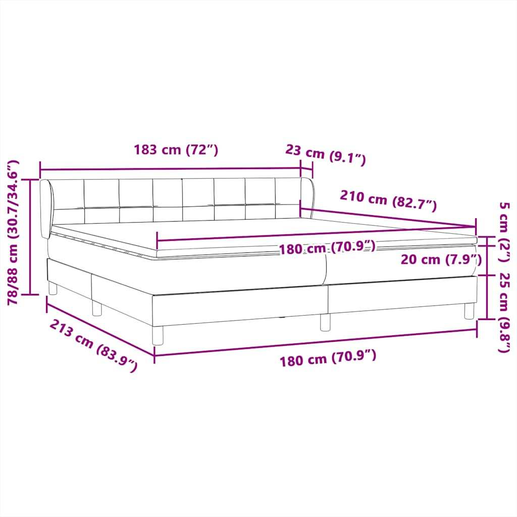 Box Spring krevet s madracima tamno sivi 180x210 cm baršun