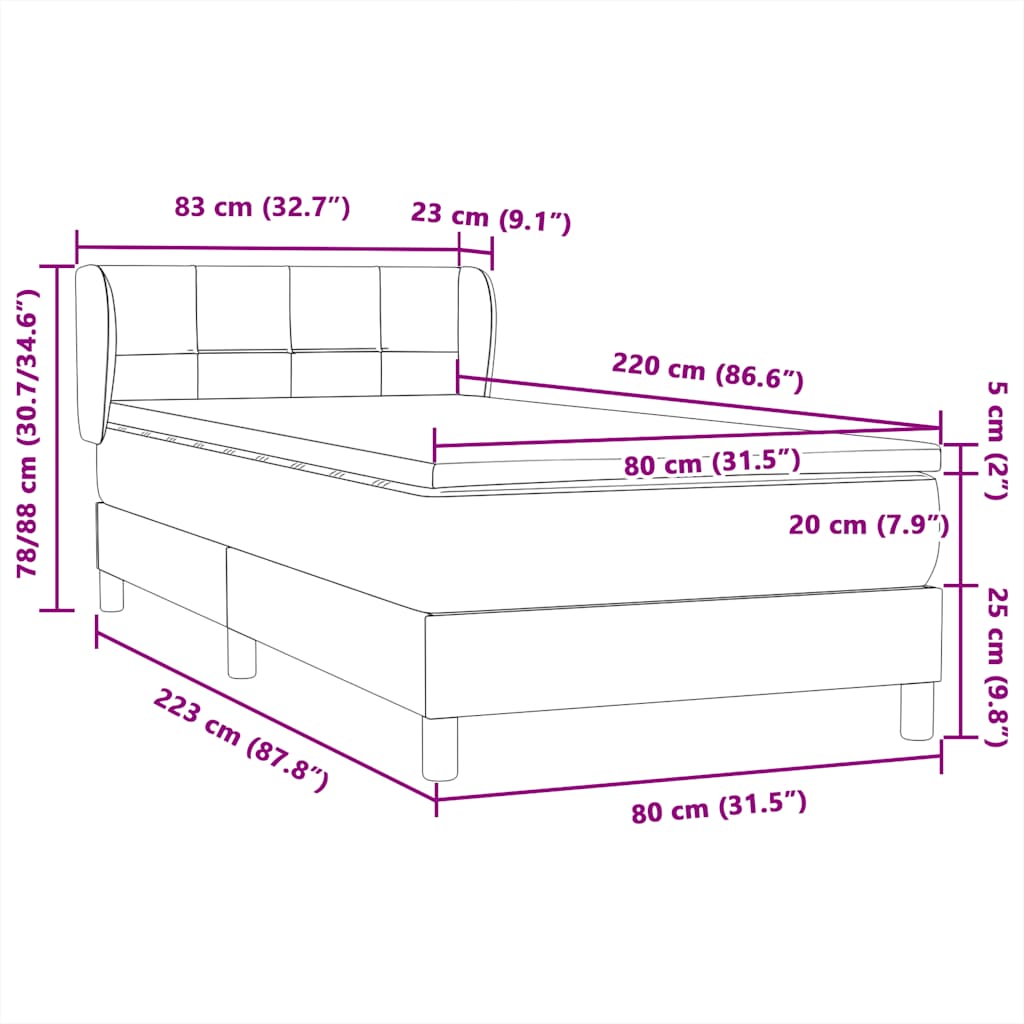 Box spring krevet s madracem tamnoplavi 80x220 cm baršunasti
