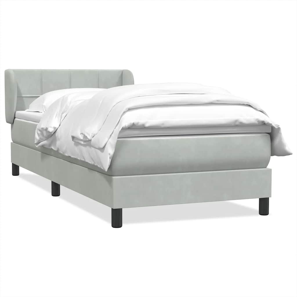 Box Spring krevet s madracem svijetlo sivi 90x220 cm baršun
