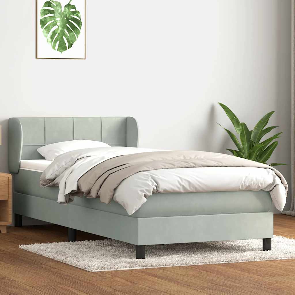 Box Spring krevet s madracem svijetlo sivi 90x220 cm baršun