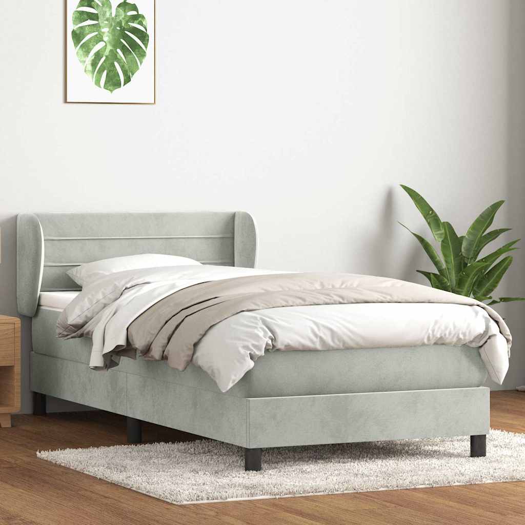 Box Spring krevet s madracem svijetlo sivi 90x210 cm baršun