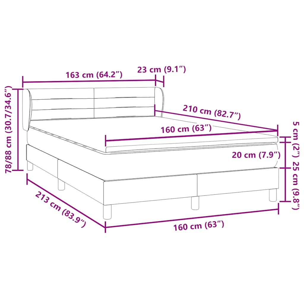 Krevet s oprugama i madracem svjetlosivi 160x210 cm baršunasti