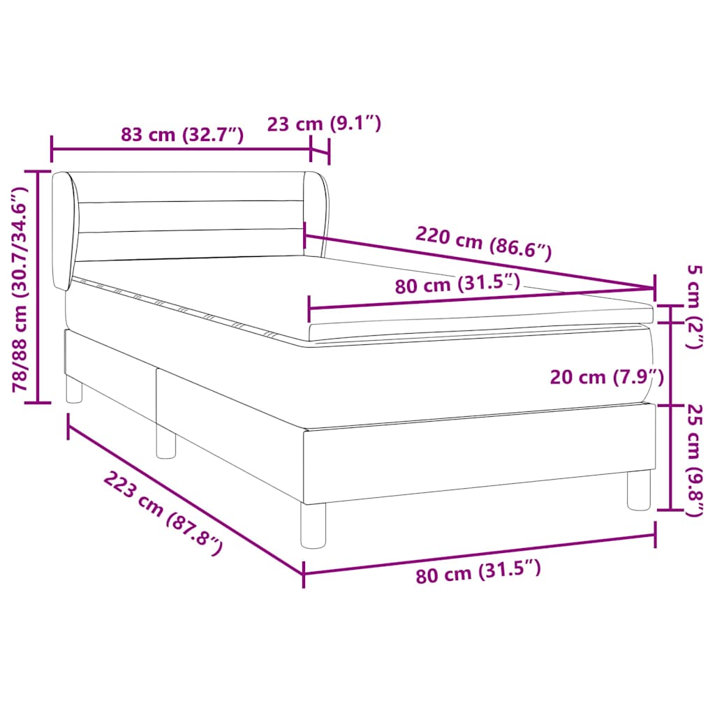Box spring krevet s madracem tamnoplavi 80x220 cm baršunasti
