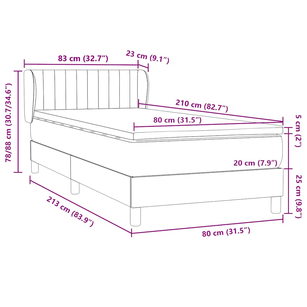 Box Spring krevet s madracem tamnoplavi 80x210 cm baršun