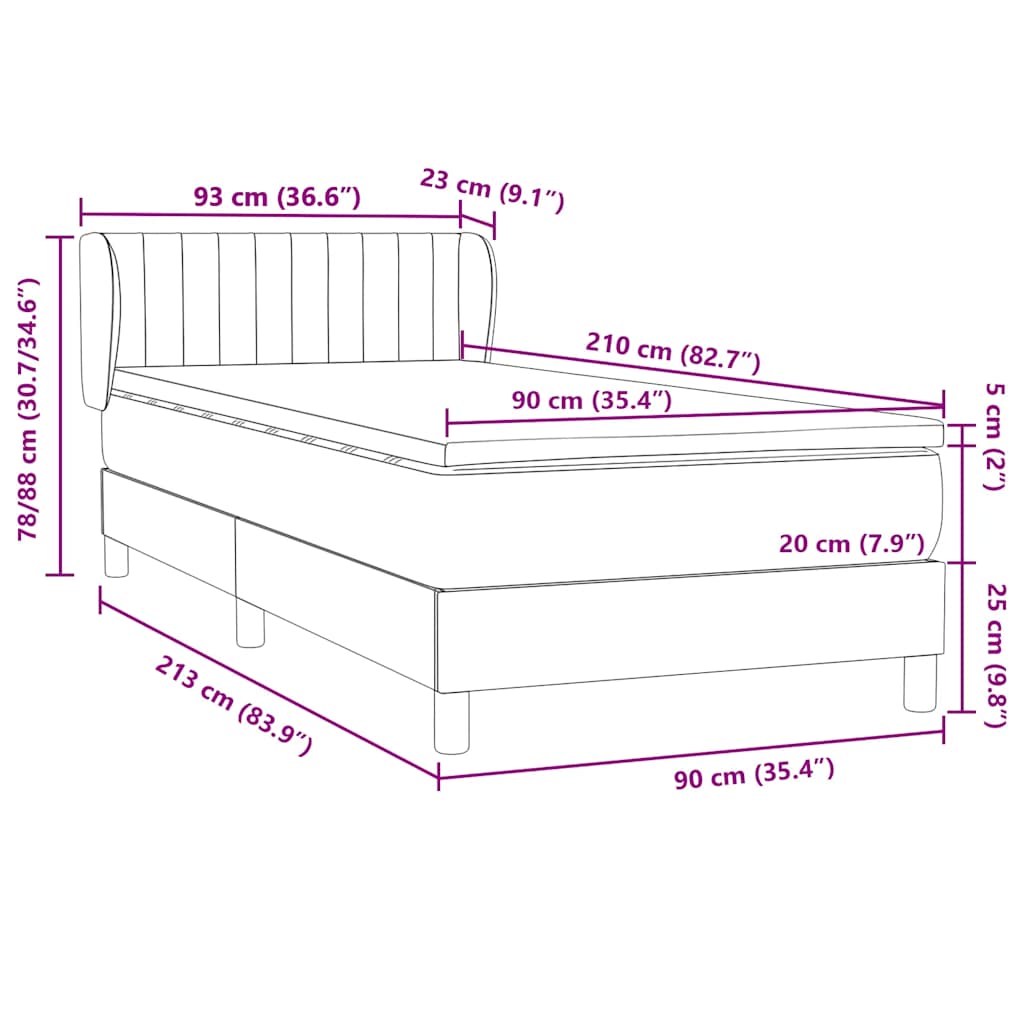 Box Spring krevet s madracem svijetlo sivi 90x210 cm baršun