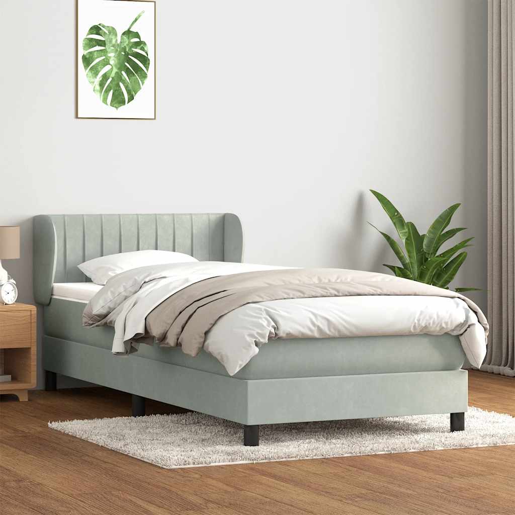 Box Spring krevet s madracem svijetlo sivi 90x210 cm baršun