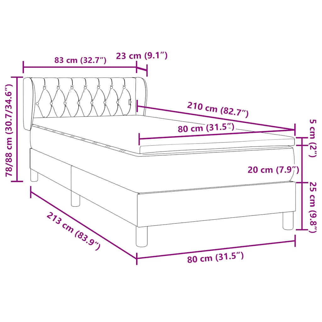 Box Spring krevet s madracem tamno sivi 80x210 cm baršun