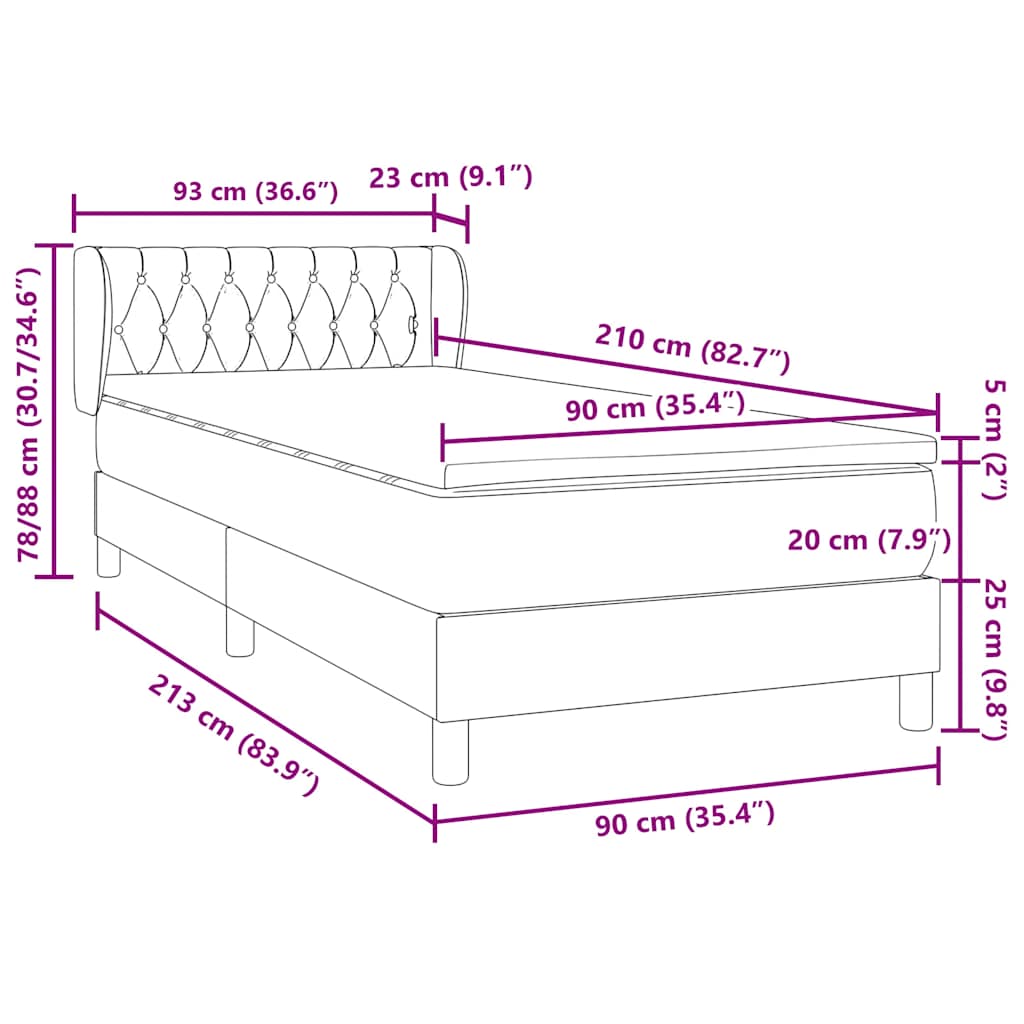 Box Spring krevet s madracem svijetlo sivi 90x210 cm baršun