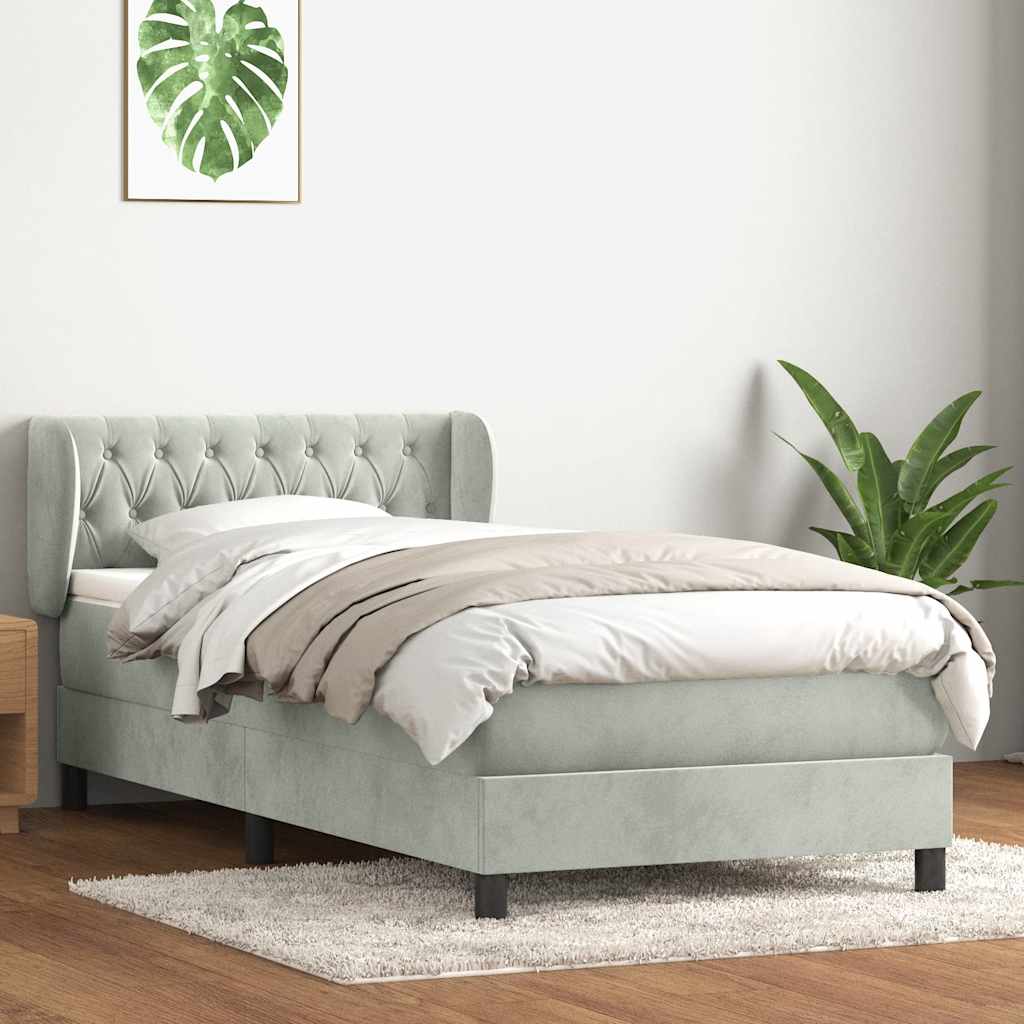 Box Spring krevet s madracem svijetlo sivi 90x210 cm baršun