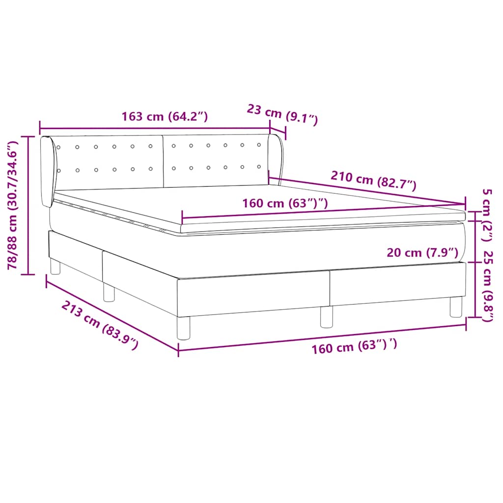 Krevet s oprugama i madracem svjetlosivi 160x210 cm baršunasti