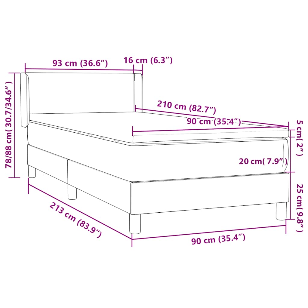 Box Spring krevet s madracem svijetlo sivi 90x210 cm baršun