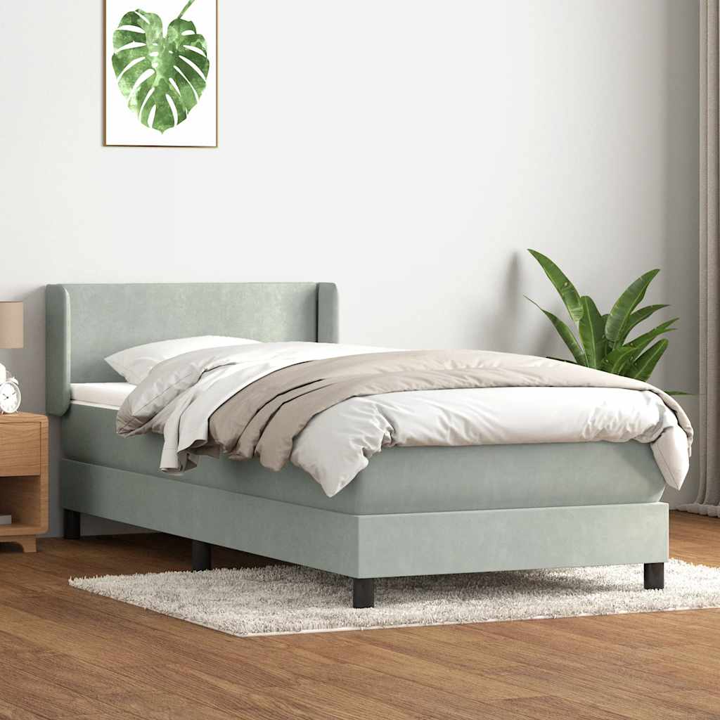 Box Spring krevet s madracem svijetlo sivi 90x210 cm baršun