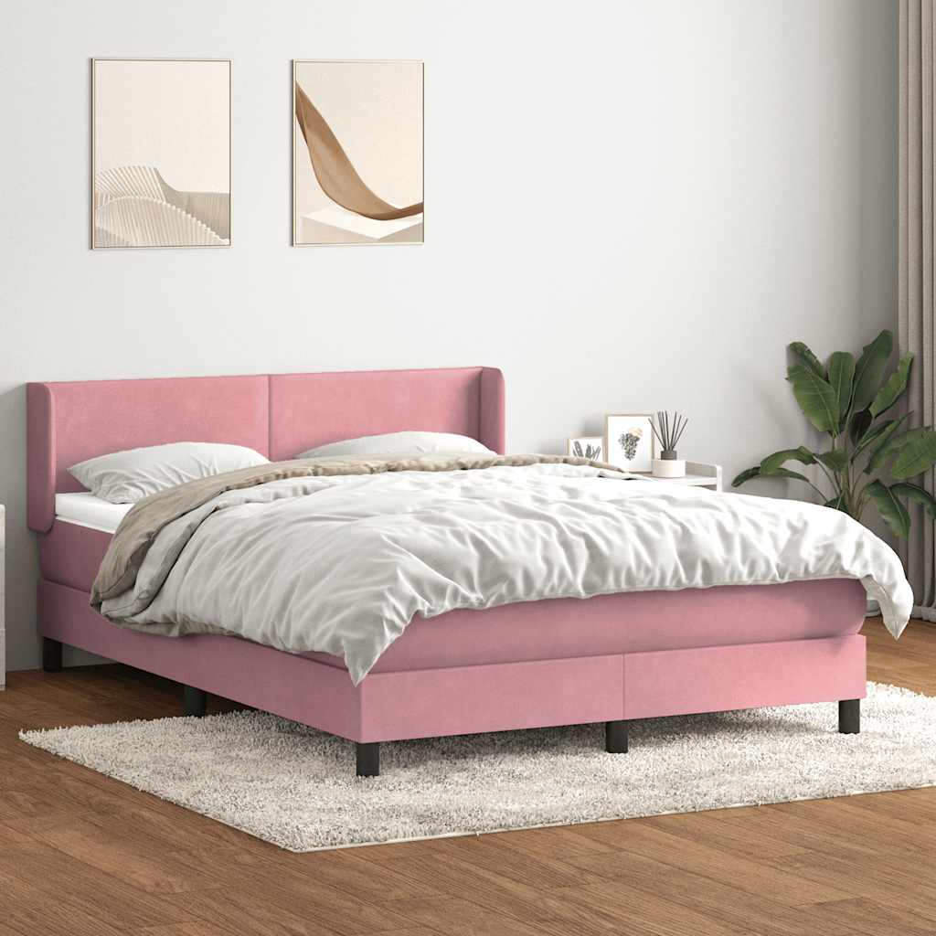 Krevet s oprugama i madracem ružičasti 140x210 cm baršunasti