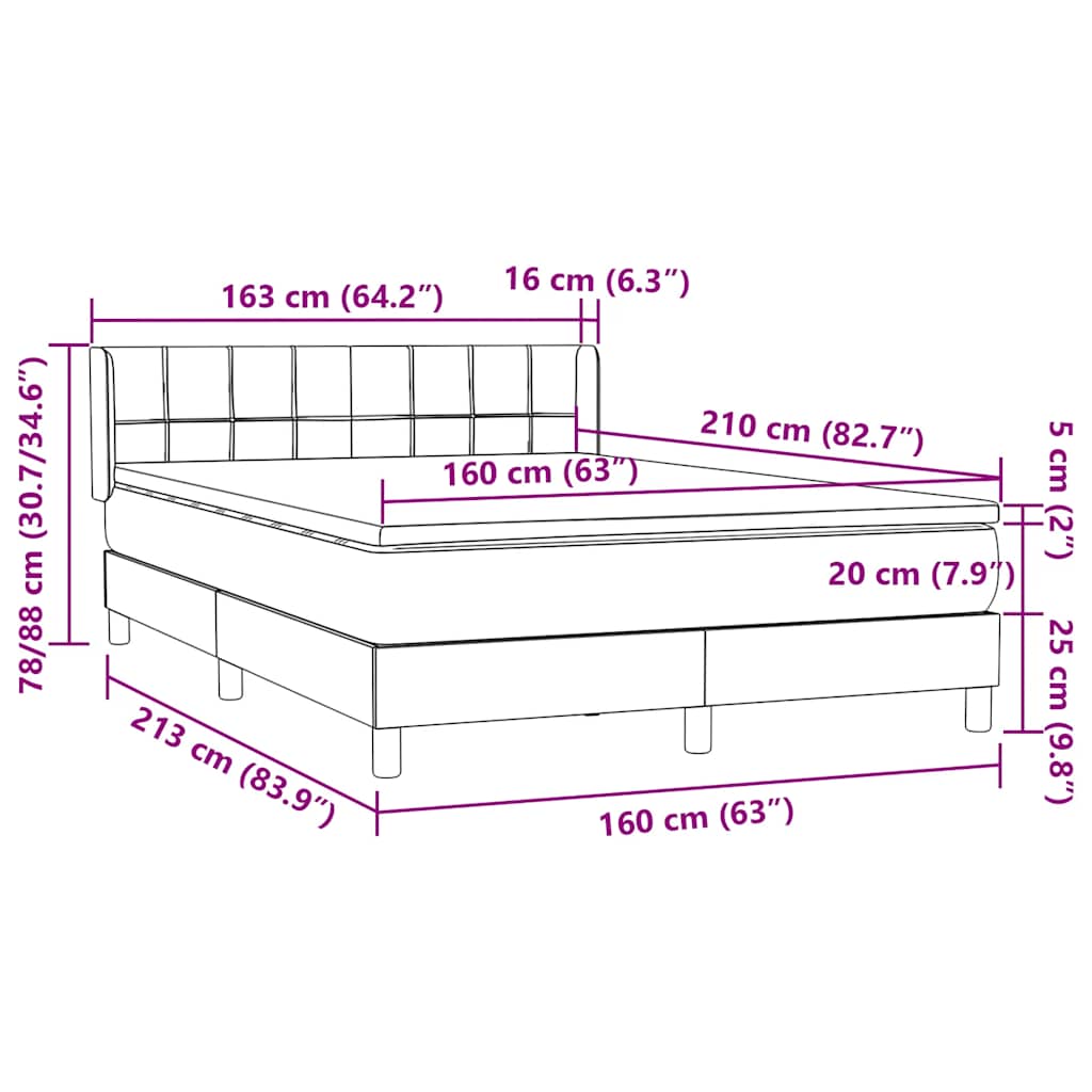 Krevet s oprugama i madracem tamnosivi 160x210 cm baršunasti