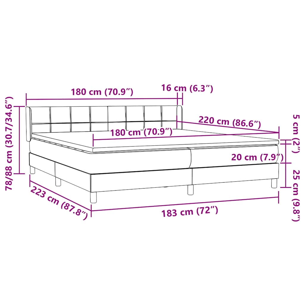 Box spring krevet s madracem tamnosivi 180x220 cm baršunasti