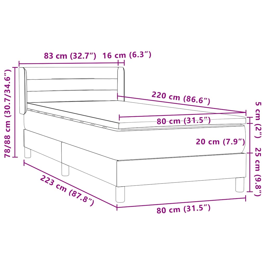 Box Spring krevet s madracem svijetlo sivi 80x220 cm samt