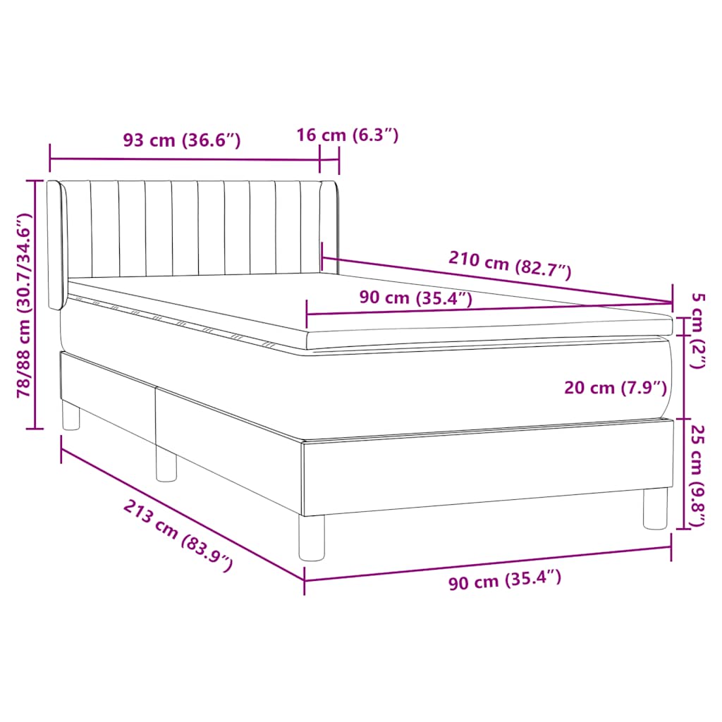 Box Spring krevet s madracem svijetlo sivi 90x210 cm baršun