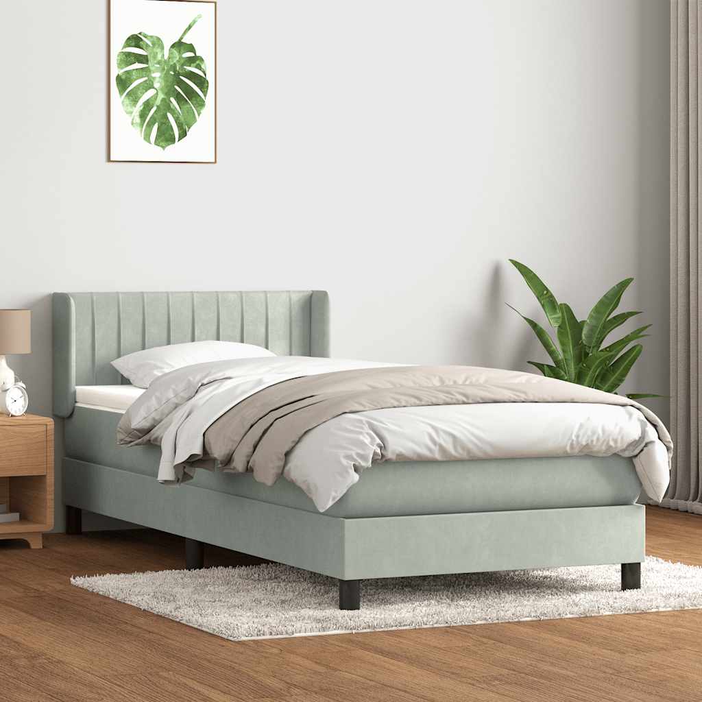 Box Spring krevet s madracem svijetlo sivi 90x210 cm baršun