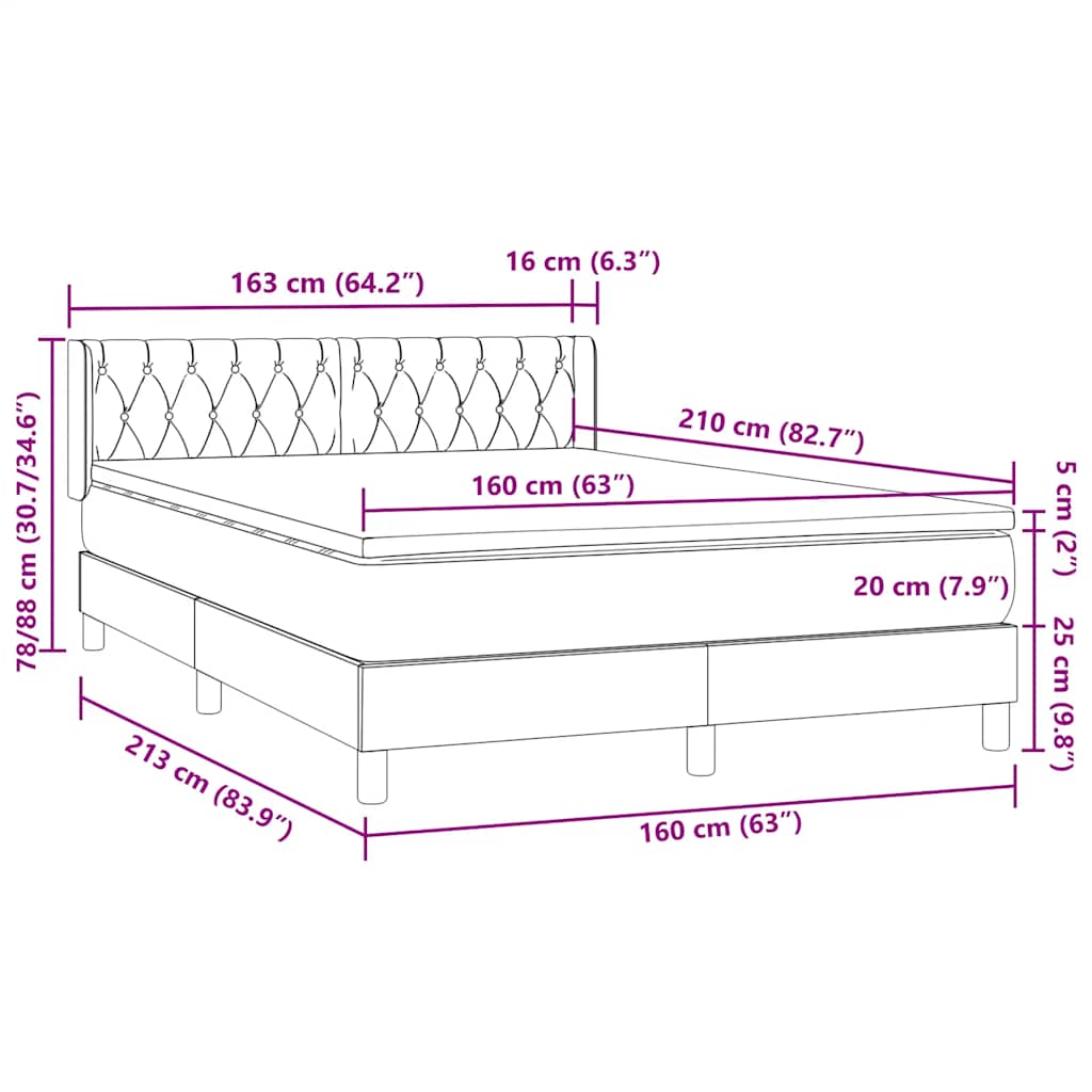 Krevet s oprugama i madracem svjetlosivi 160x210 cm baršunasti
