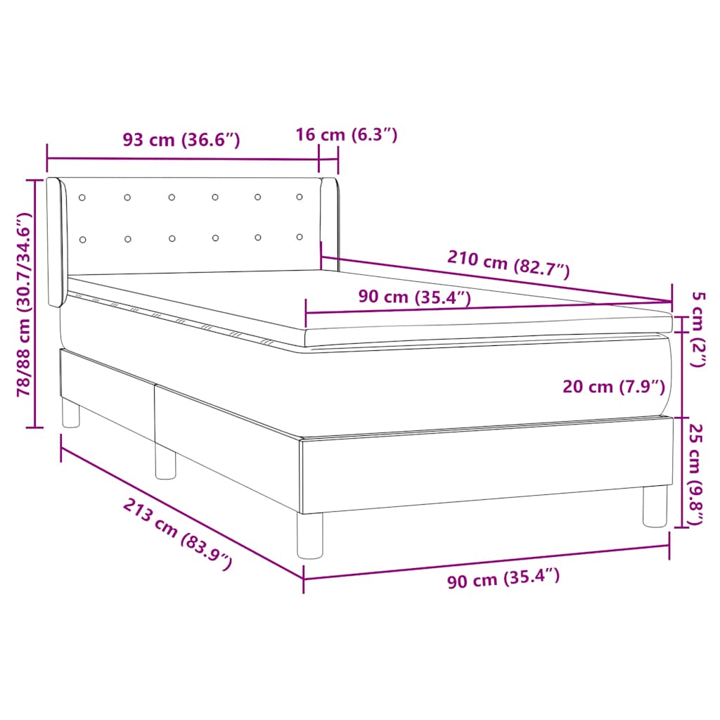Box Spring krevet s madracem svijetlo sivi 90x210 cm baršun