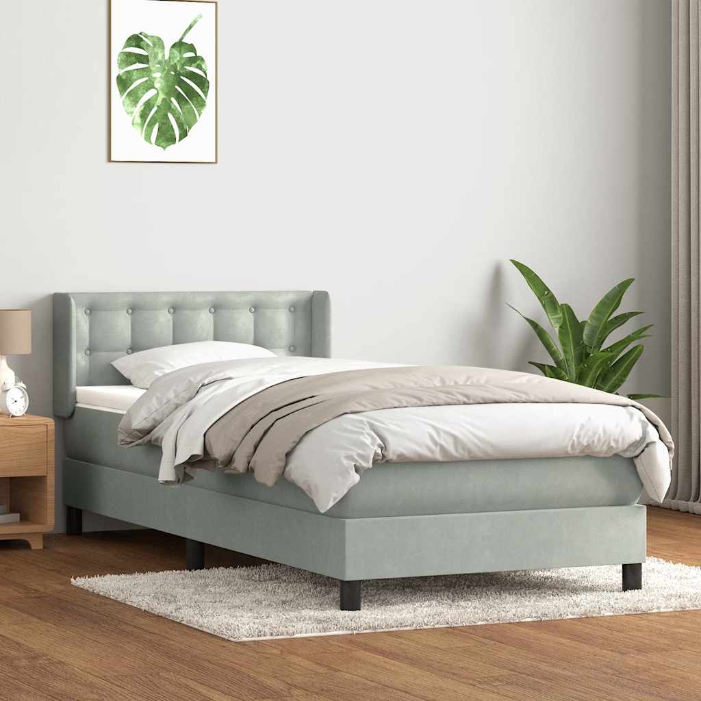 Box Spring krevet s madracem svijetlo sivi 90x210 cm baršun