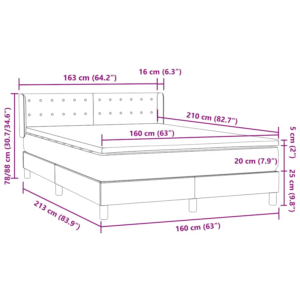 Krevet s oprugama i madracem tamnosivi 160x210 cm baršunasti