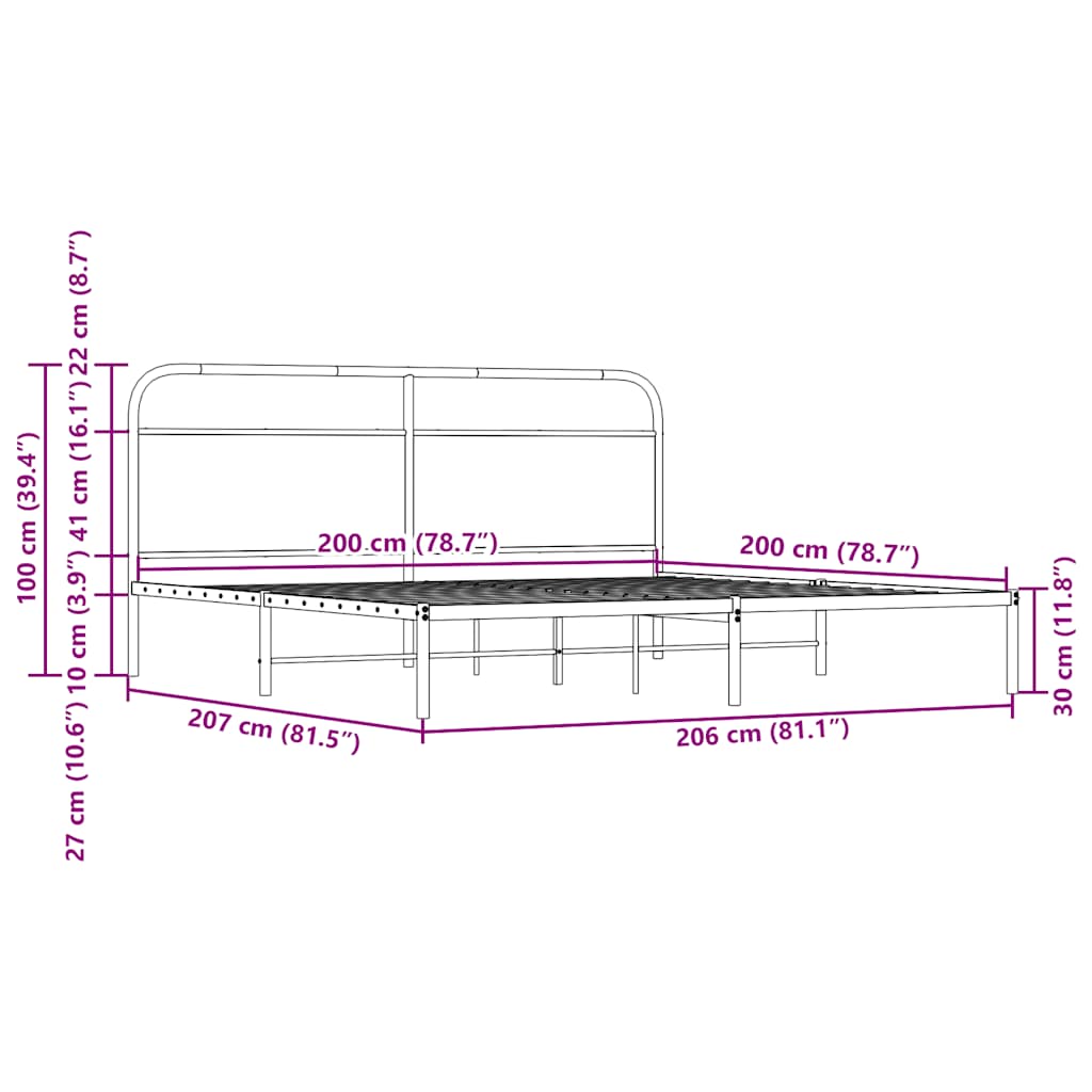 Metalni okvir kreveta bez madraca boja hrasta sonome 200x200 cm