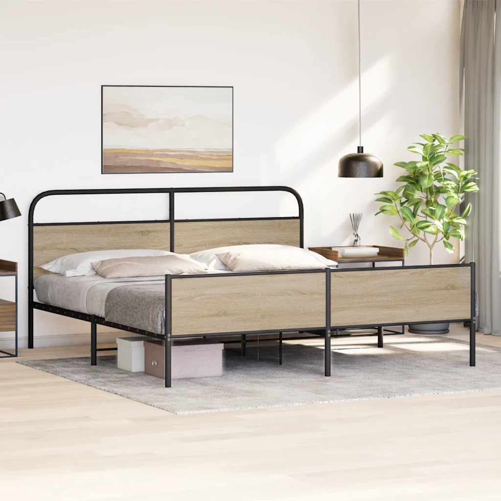 Metalni okvir kreveta bez madraca boja hrasta 193x203 cm