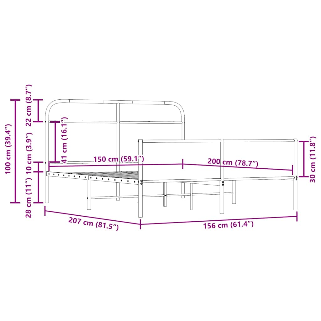 Metalni okvir kreveta bez madraca boja hrasta 150 x 200 cm