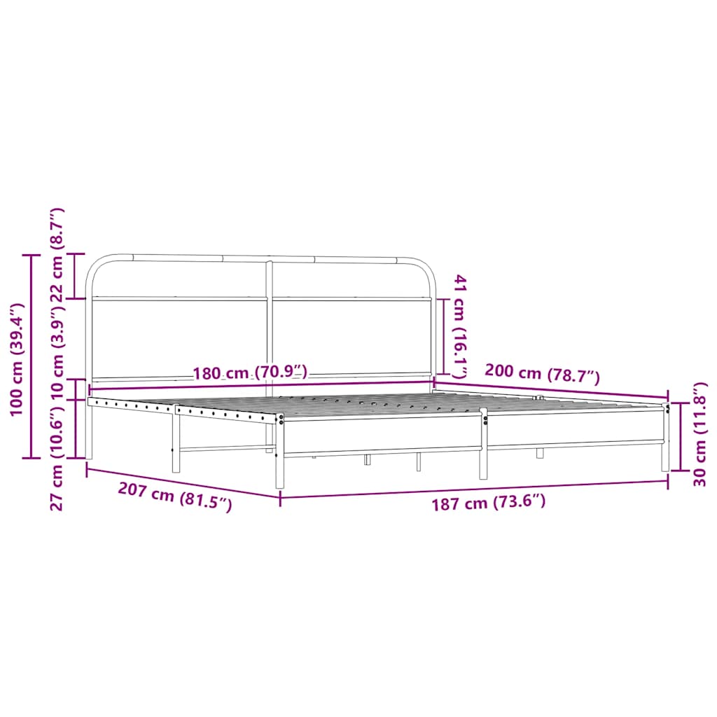Metalni okvir kreveta bez madraca boja hrasta sonome 180x200 cm