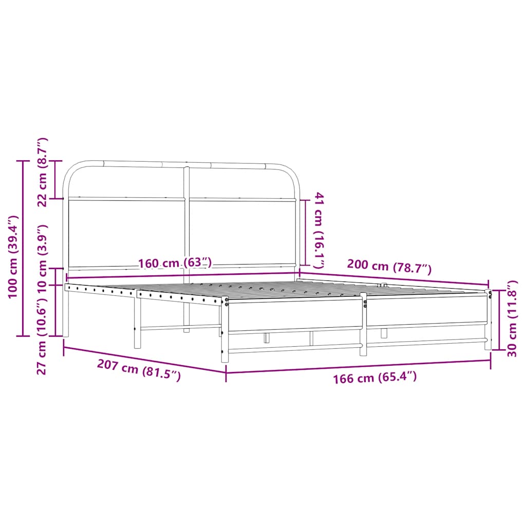 Metalni okvir kreveta bez madraca boja hrasta sonome 160x200 cm