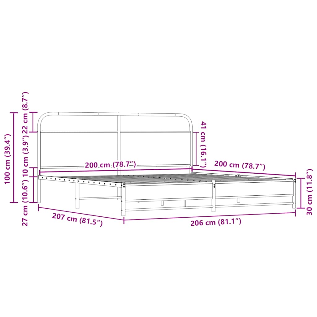 Metalni okvir kreveta bez madraca boja hrasta sonome 200x200 cm