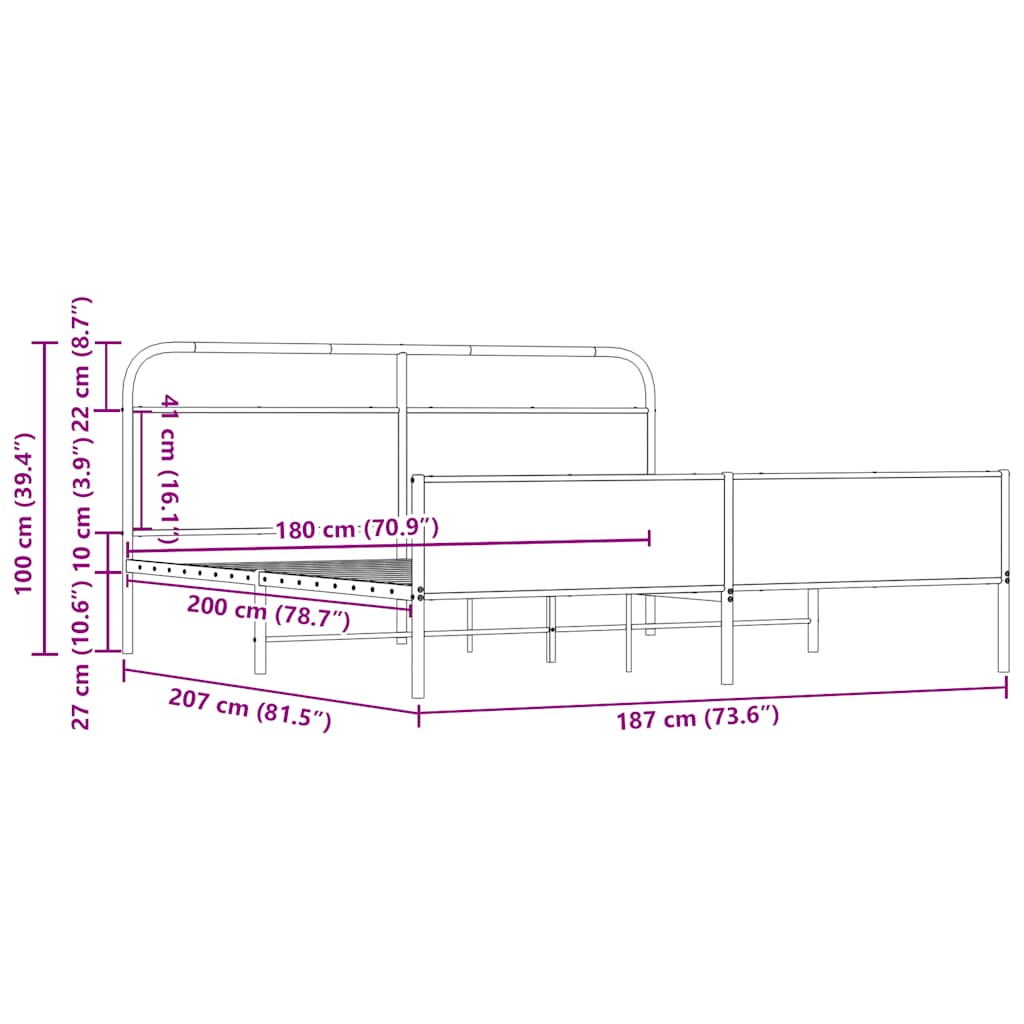 Metalni okvir kreveta bez madraca boja hrasta sonome 180x200 cm