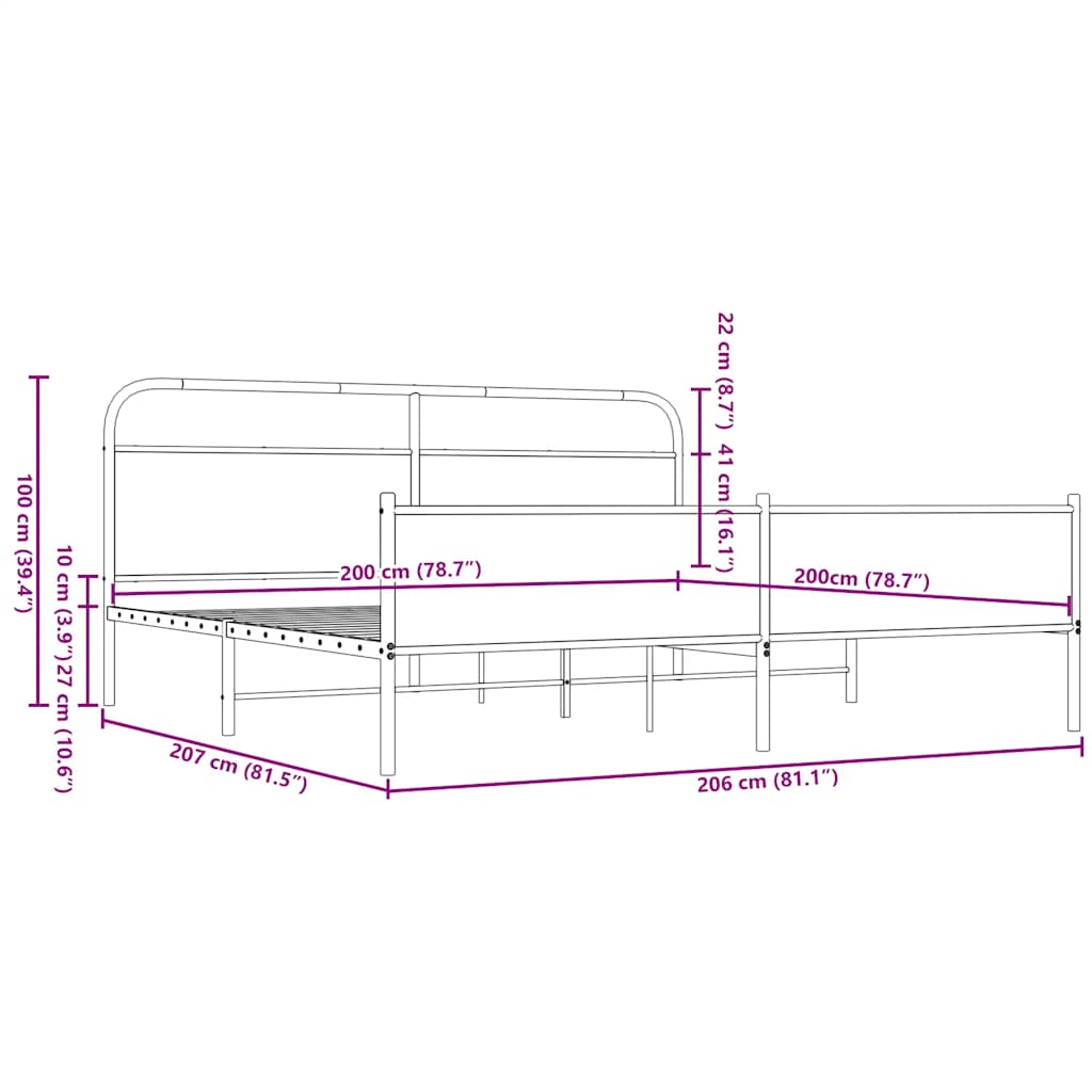 Metalni okvir kreveta bez madraca smeđa boja hrasta 200x200 cm