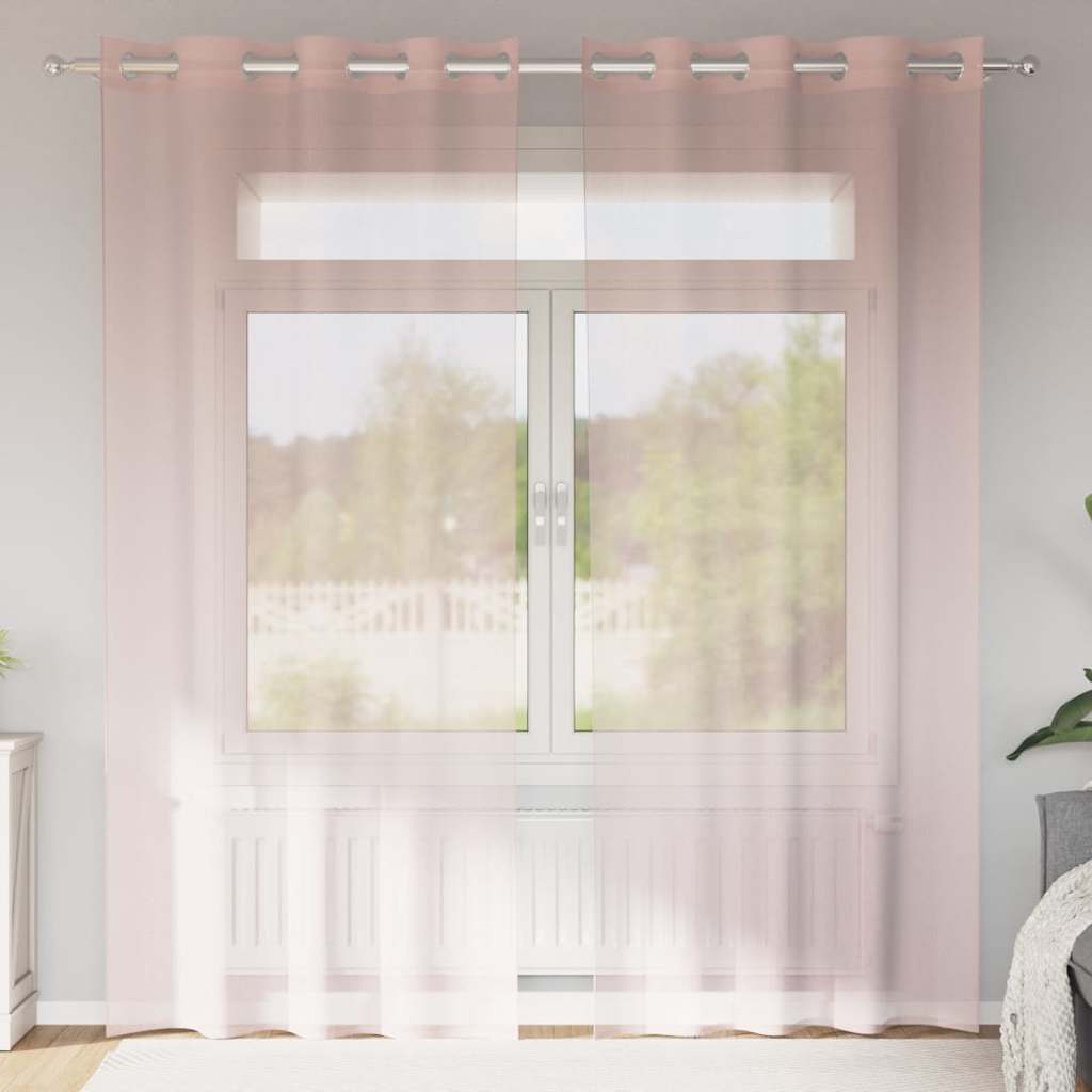 Voile zavjese s ušicama 2 kom svijetlo ružičaste 140x225 cm