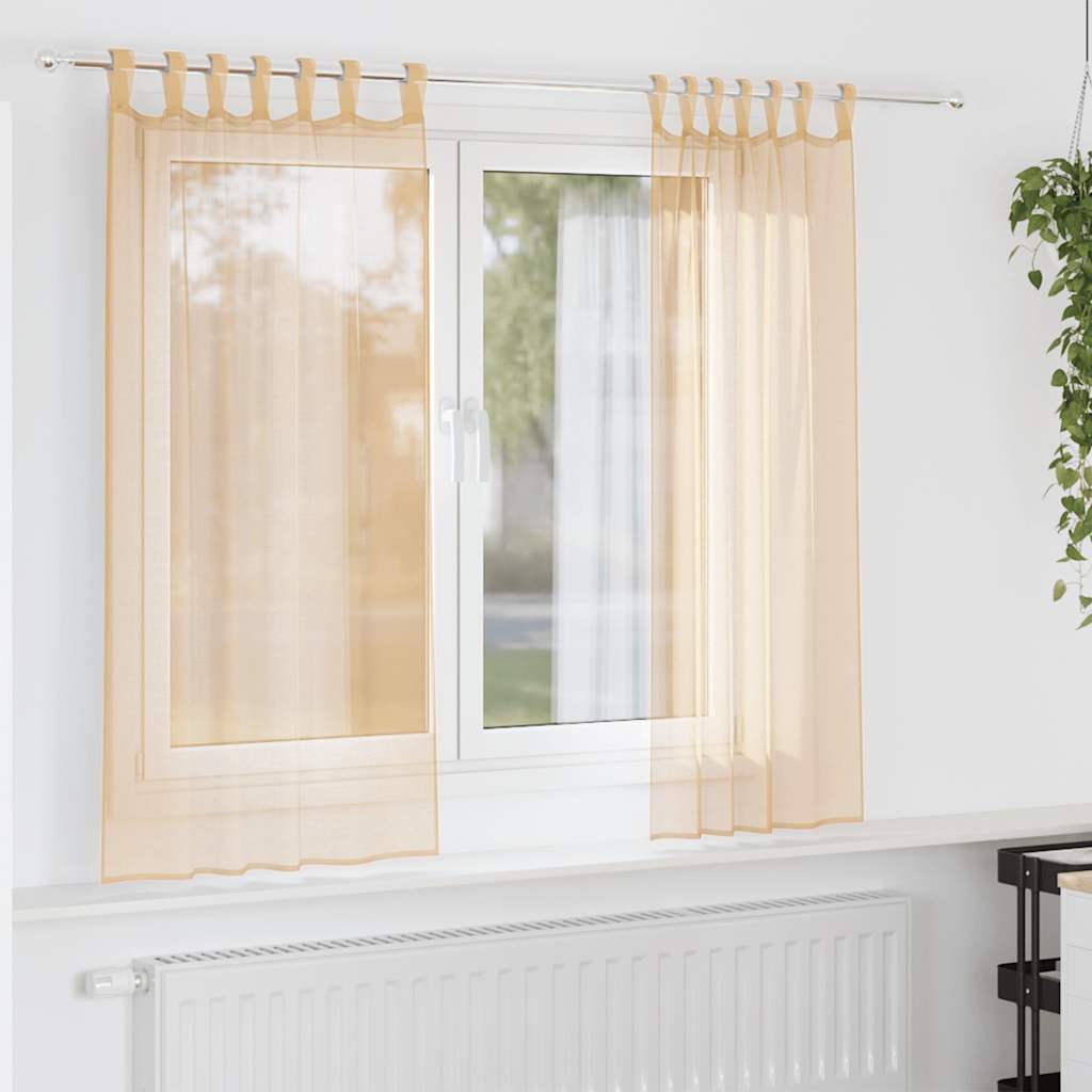 Voile zavjese s džepovima za šipke 2 kom boja pijeska Smeđa 140 x 140 cm