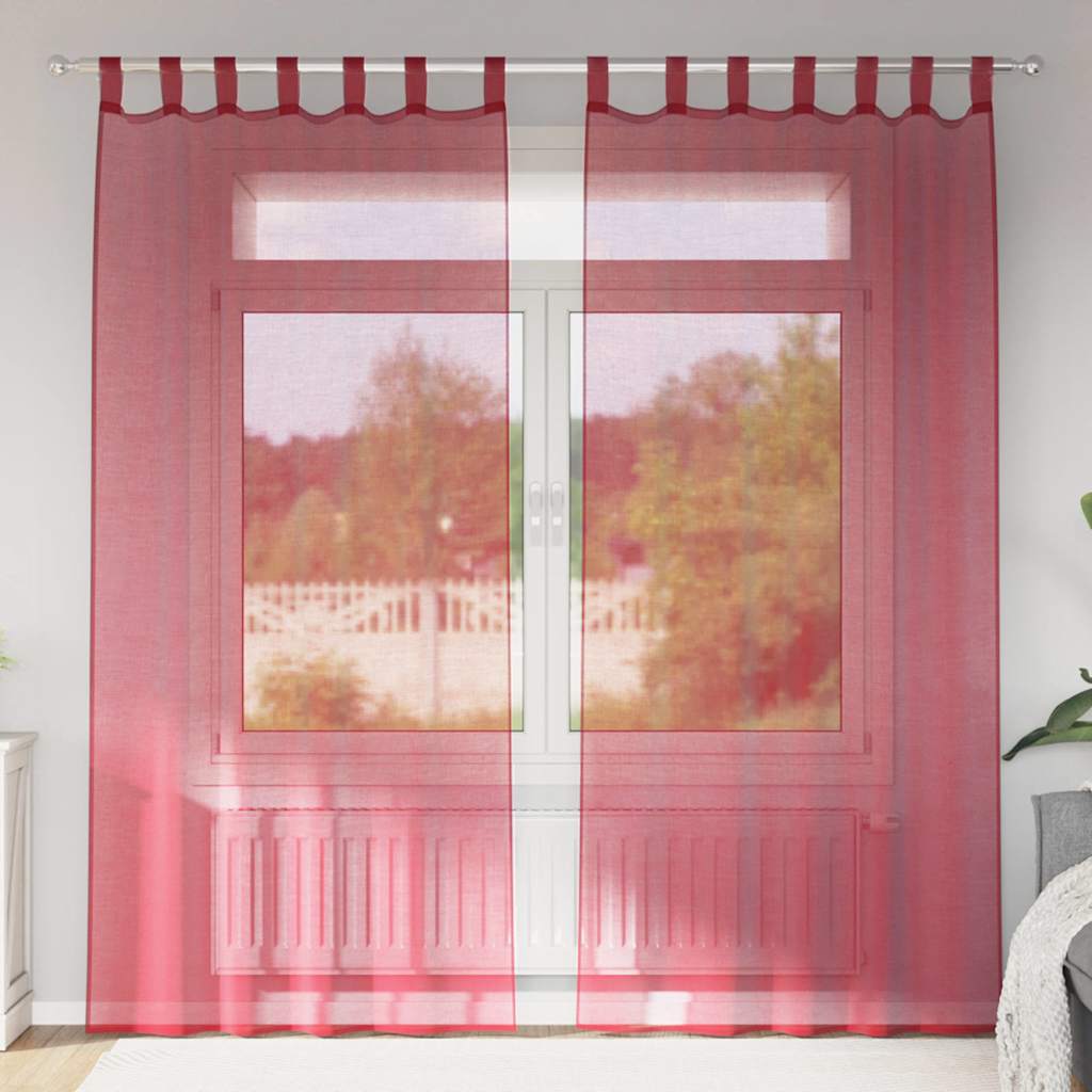 Voile zavjese s džepovima za šipke 2 kom crvena boja vina 140 x 225 cm