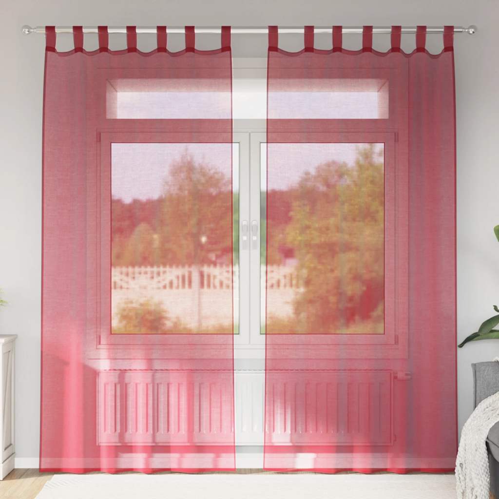 Voile zavjese s džepovima za šipke 2 kom crvena boja vina 140 x 245 cm