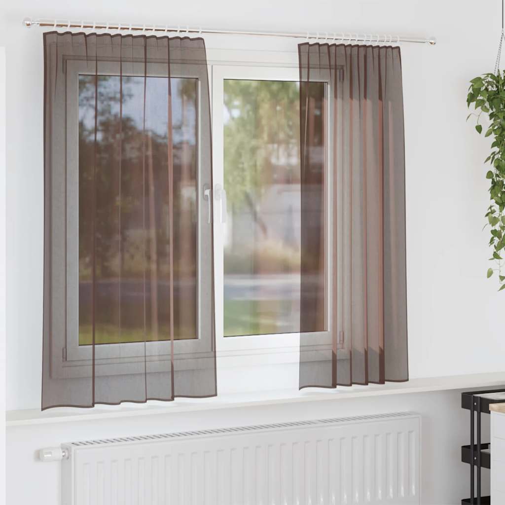 Voile zavjese s gornjim jezičkom 2 kom smeđe Smeđa 140 x 175 cm