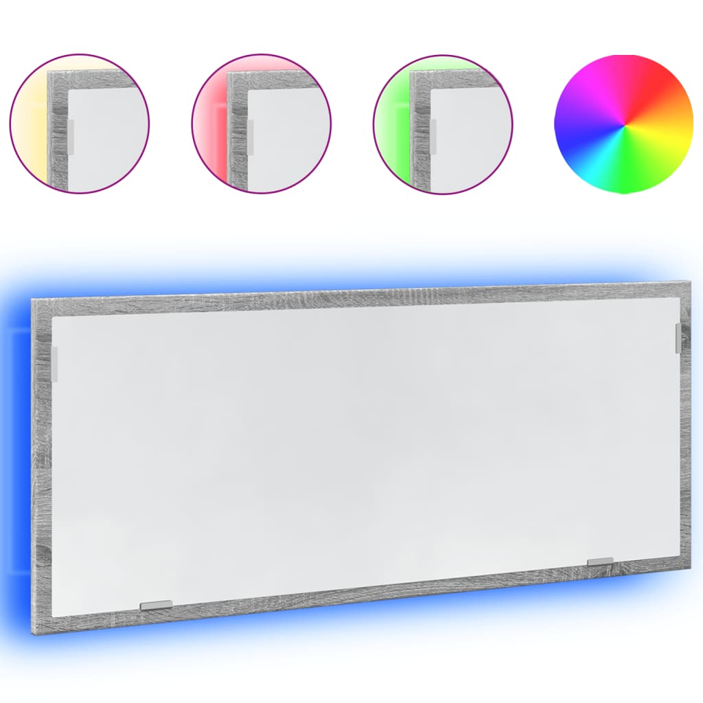 LED kupaonsko ogledalo sivo Sonoma 100x8,5x37 cm izrađeno drvo