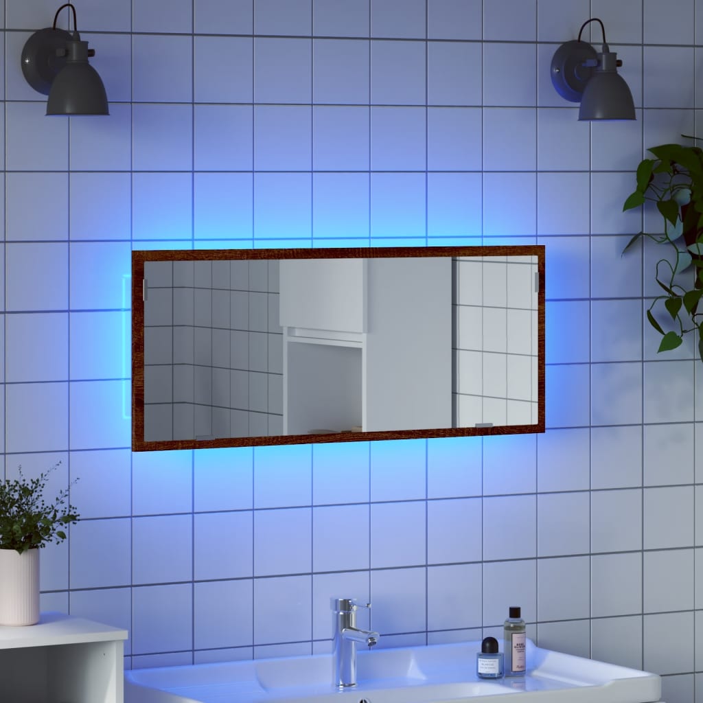 LED kupaonsko ogledalo smeđi hrast 100x8,5x37 cm