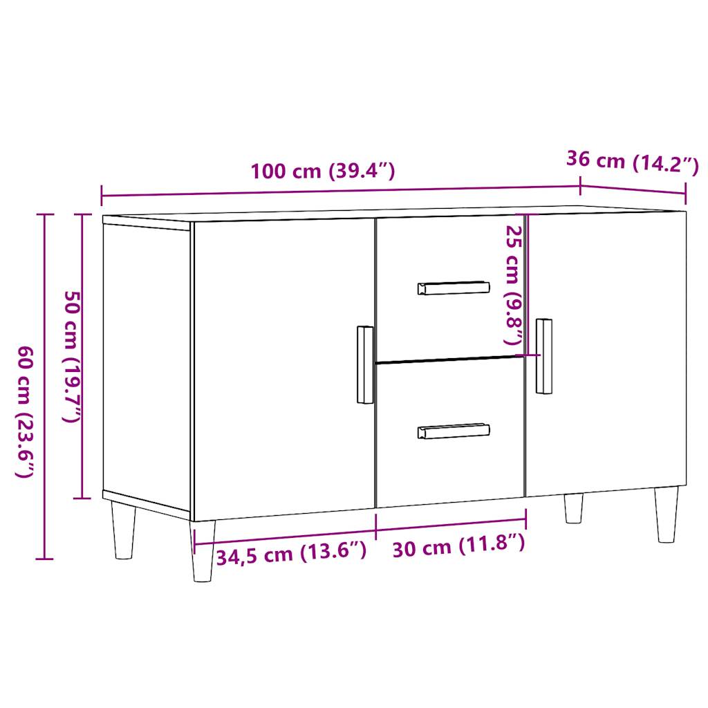 Komoda boja starog drva 100 x 36 x 60 cm od konstruiranog drva