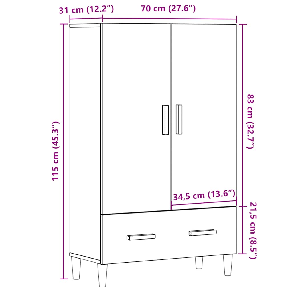 Visoka ploča staro drvo 70x31x115 cm konstruirano drvo